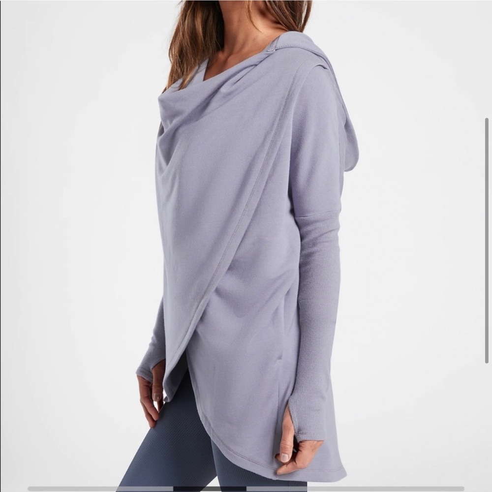 Athleta Purana Drape Front Hooded Wrap Sweatshirt Tempest Violet size Large